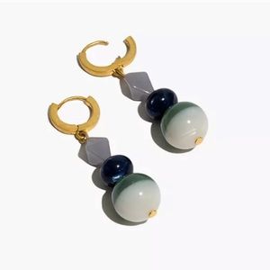 Madewell Geometric Drop Hoop Brass & Bead Earrings